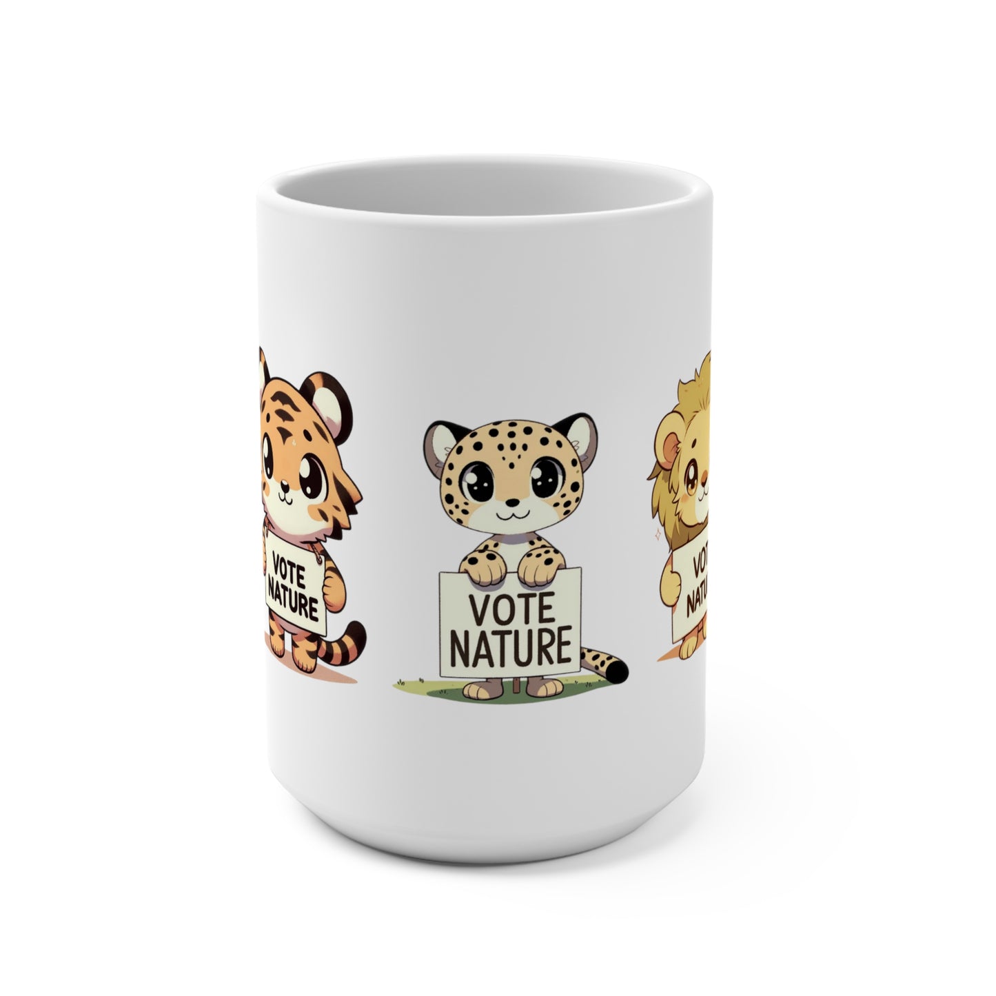 All Cute Cats! Leopard, Tiger, Cheetah, Lion, Panther Statement Coffee Mug (15oz): Vote Nature! Be a Cute activist!