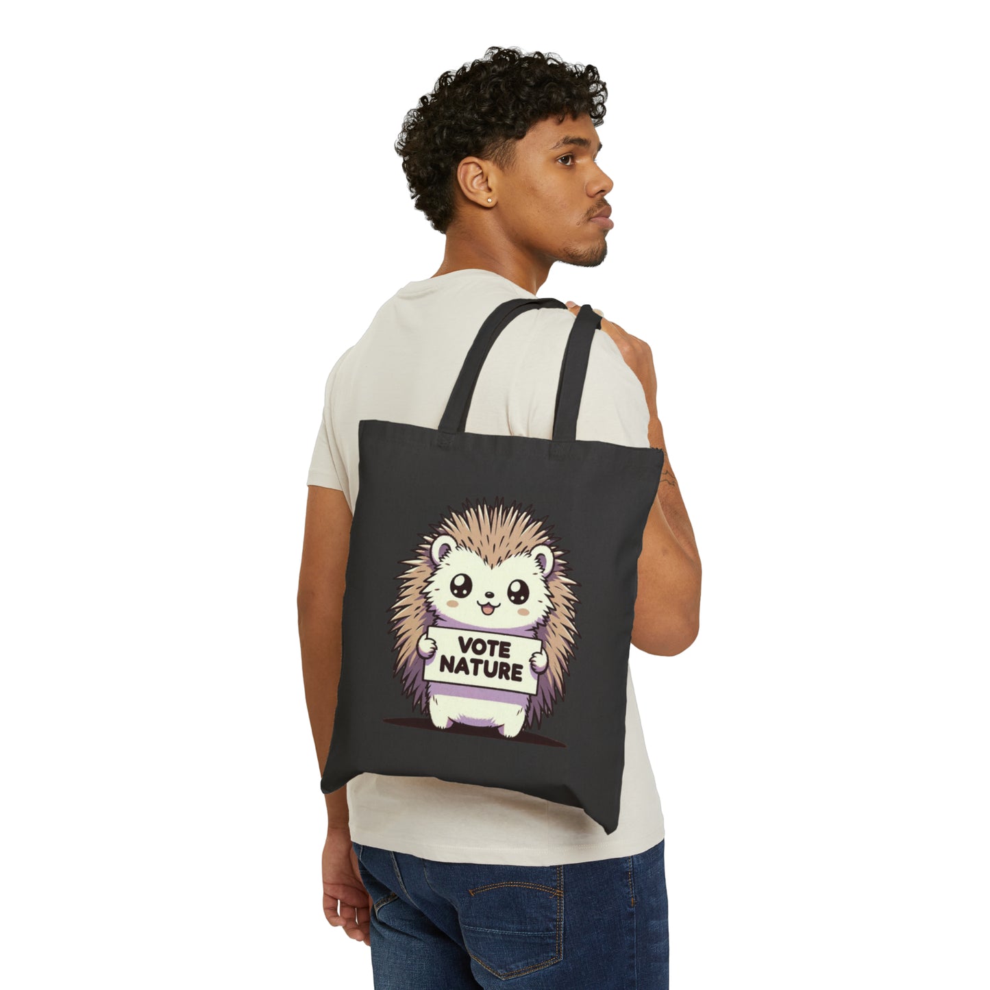 Inspirational Cute Porcupine Statement Cotton Canvas Tote Bag: Vote Nature! & carry a laptop, kindle, phone, notebook, goodies to work/coffee shop
