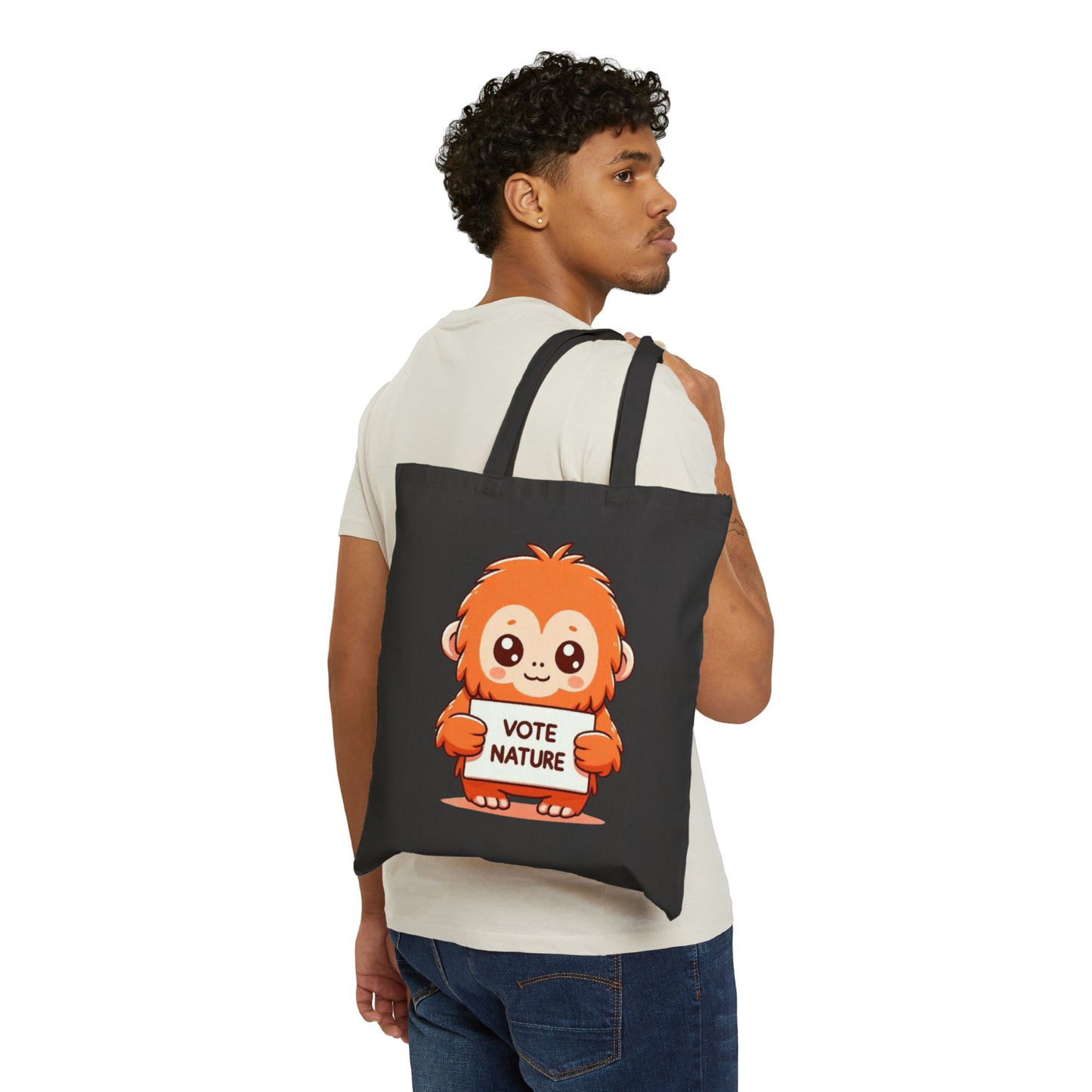Inspirational Cute Orangutan Statement Canvas Tote Bag: Vote Nature! carry laptop, kindle, phone, notebook, goodies to work/coffee shop