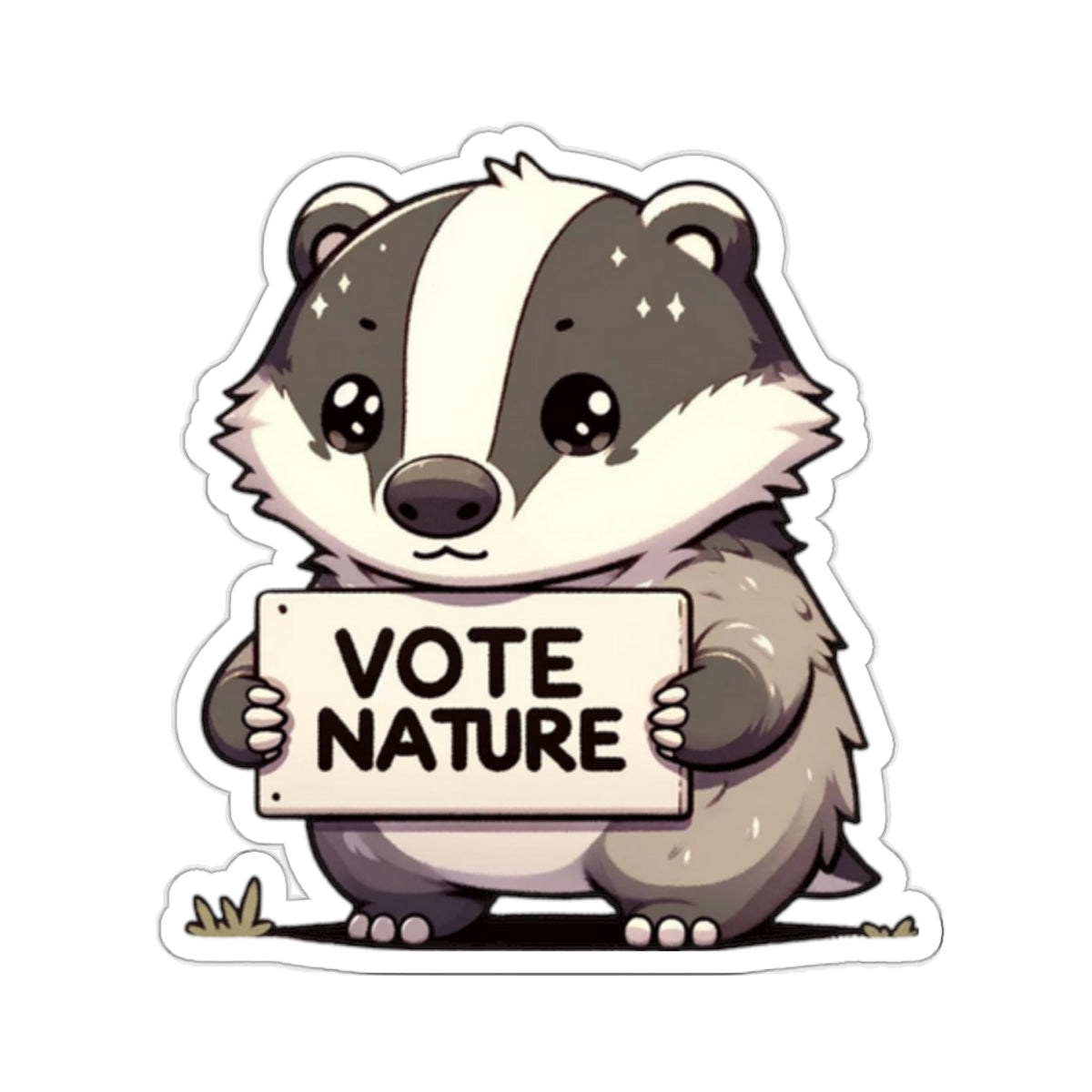 Inspirational Cute Badger Statement vinyl Sticker: Vote Nature! for laptop, kindle, phone, ipad, instrument case, notebook, mood board