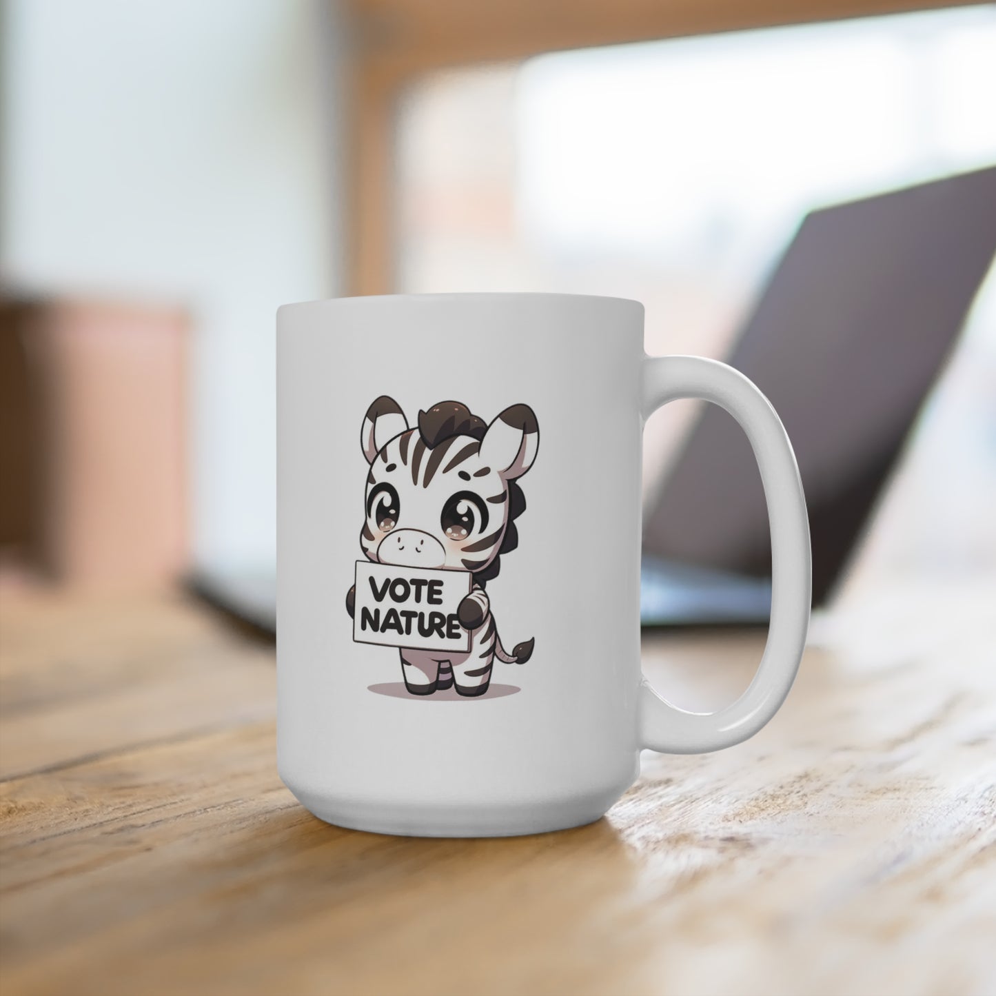 Inspirational Cute Zebra Statement Coffee Mug (15oz): Vote Nature! Be a cute activist bunny!