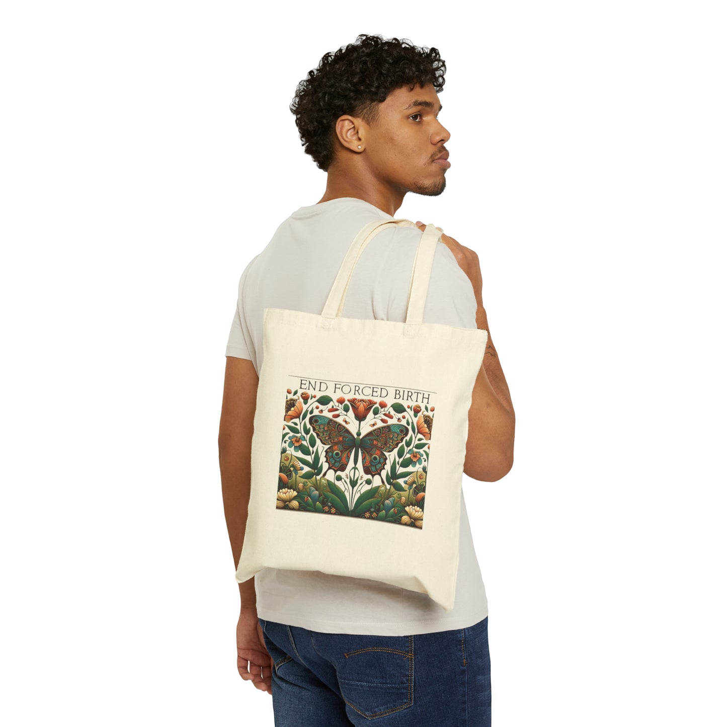 Inspire w/ Bold Statement Cotton Canvas Tote Bag: End Forced Birth! & carry laptop, kindle, phone, notebook goodies to work/coffee shop