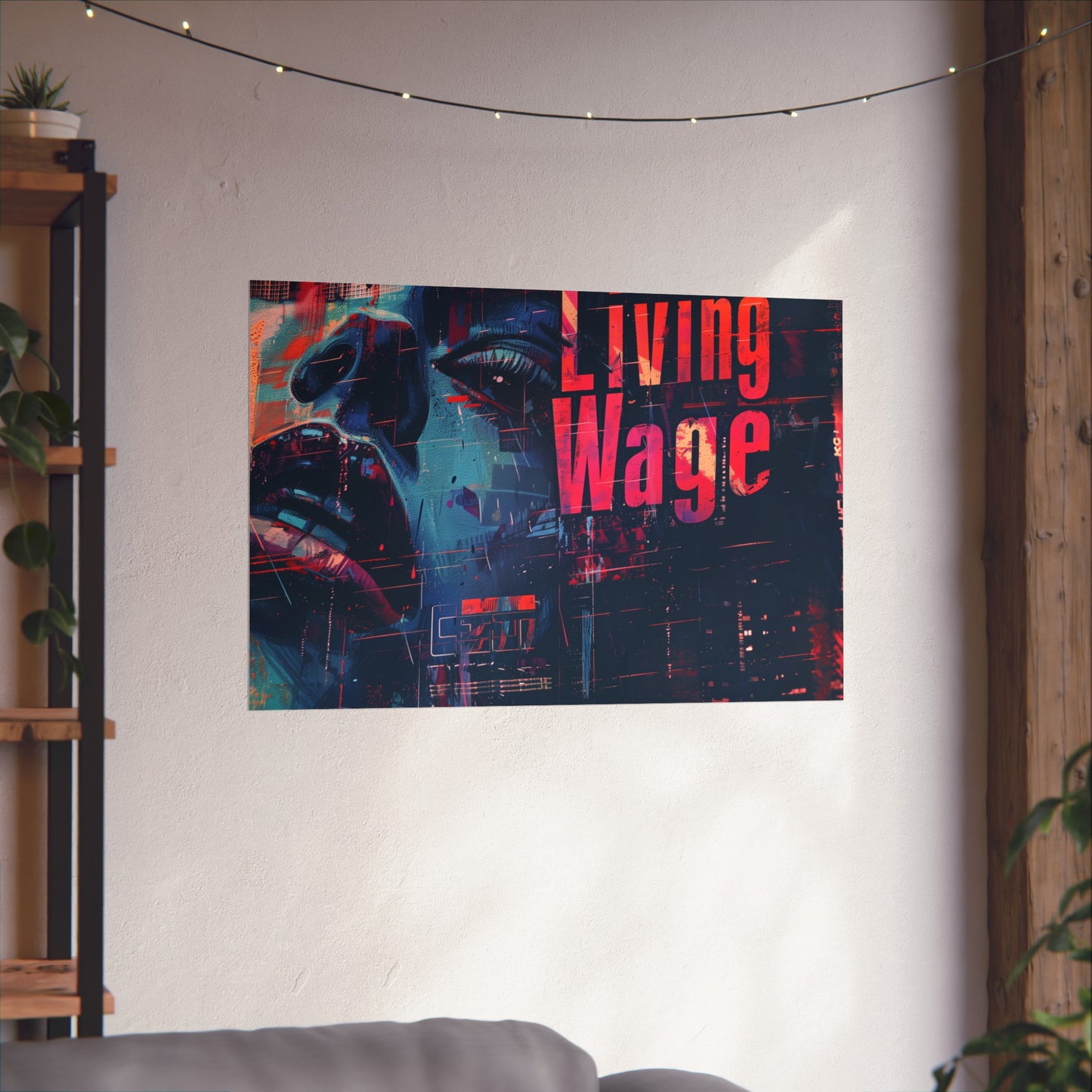 Living Wage! Demand Respect! Gorgeous Poster Cyberpunk Style Activist Art Piece Cool and Engaging! Worker Labor Union Rights!