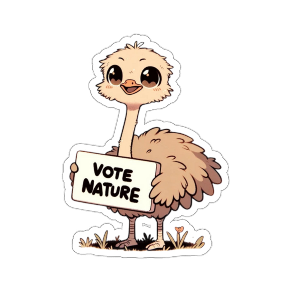 Inspirational Cute Ostrich Statement vinyl Sticker: Vote Nature! for laptop, kindle, phone, ipad, instrument case, notebook, mood board