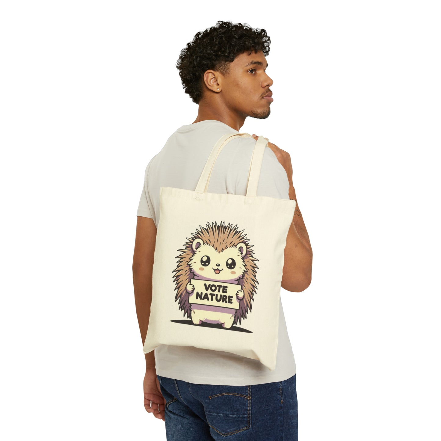 Inspirational Cute Porcupine Statement Cotton Canvas Tote Bag: Vote Nature! & carry a laptop, kindle, phone, notebook, goodies to work/coffee shop