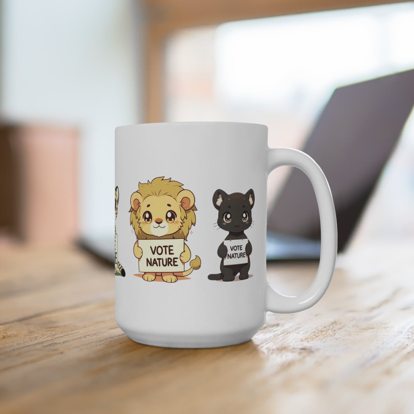 All Cute Cats! Leopard, Tiger, Cheetah, Lion, Panther Statement Coffee Mug (15oz): Vote Nature! Be a Cute activist!