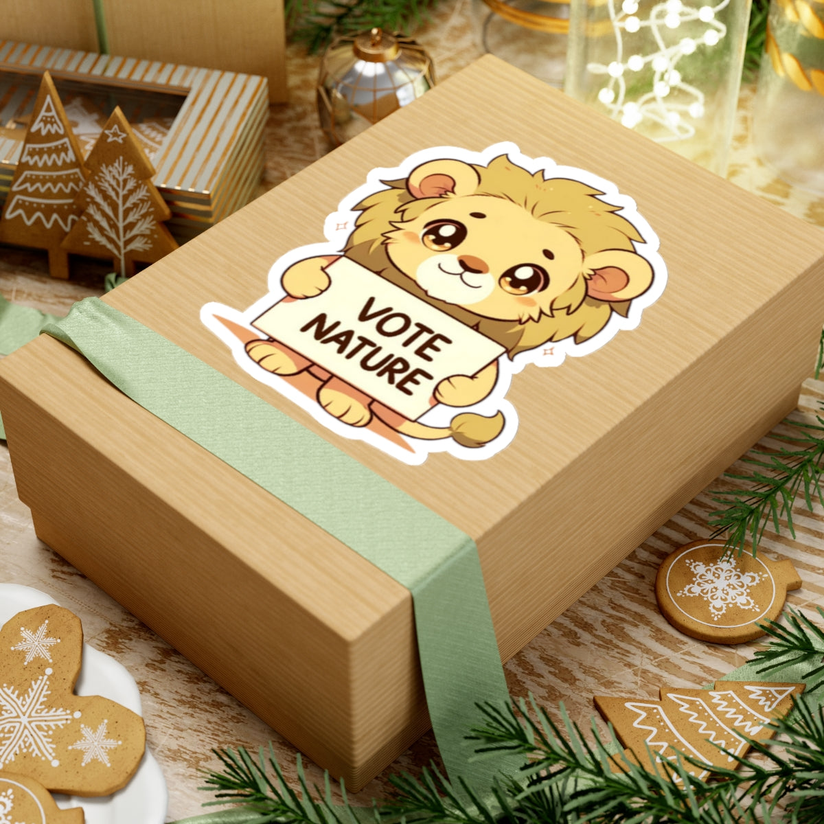 Inspirational Cute Lion Statement vinyl Sticker: Vote Nature! laptop, kindle, phone, ipad, instrument case, notebook, mood board, or wall