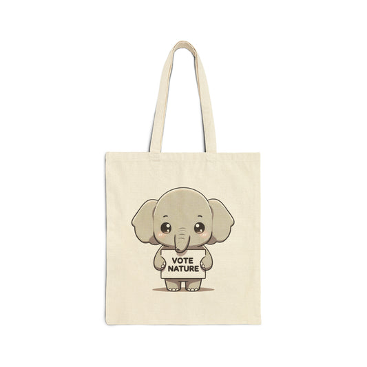 Inspirational Cute Elephant Statement Canvas Tote Bag: Vote Nature! & carry a laptop, kindle, phone, notebook, goodies to work/coffee shop