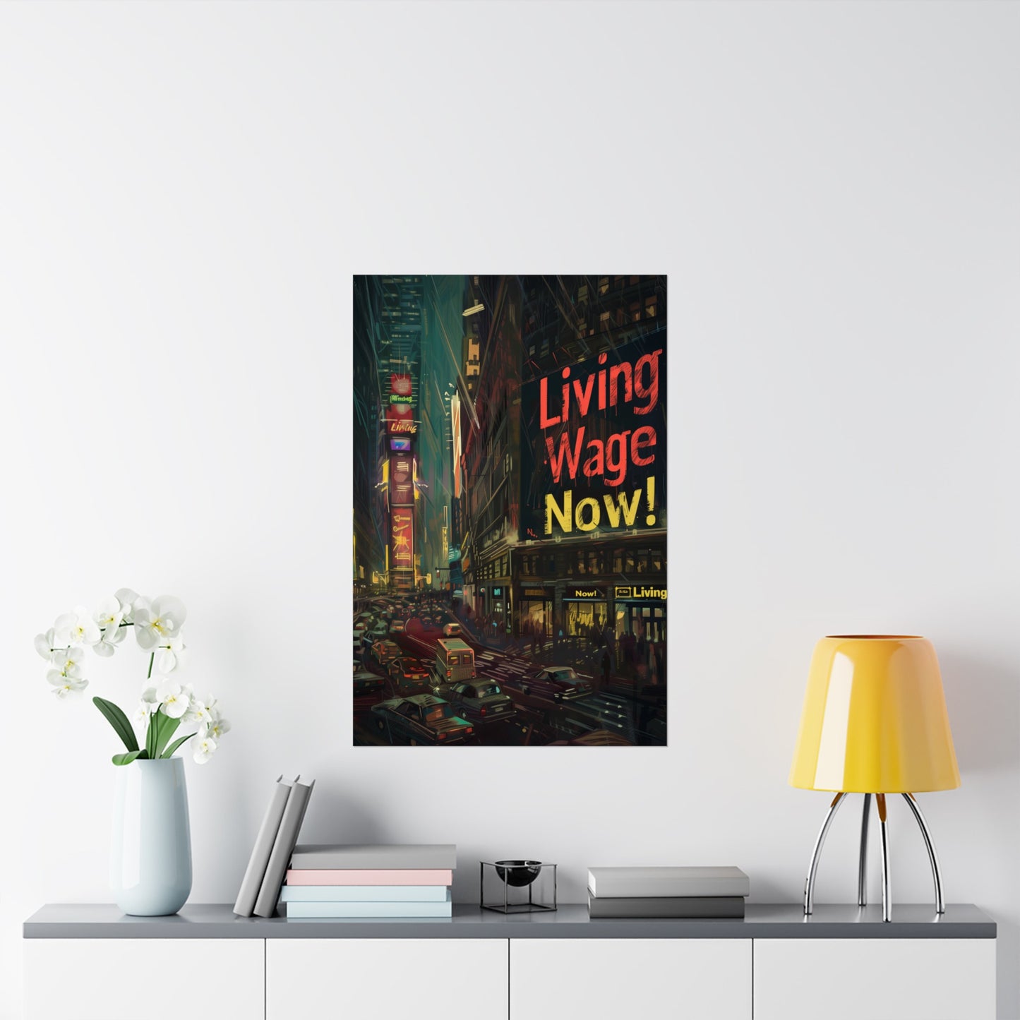 Living Wage Now! Matte Poster Cyberpunk Style Political Poster for Home Office Dorm Wall Art