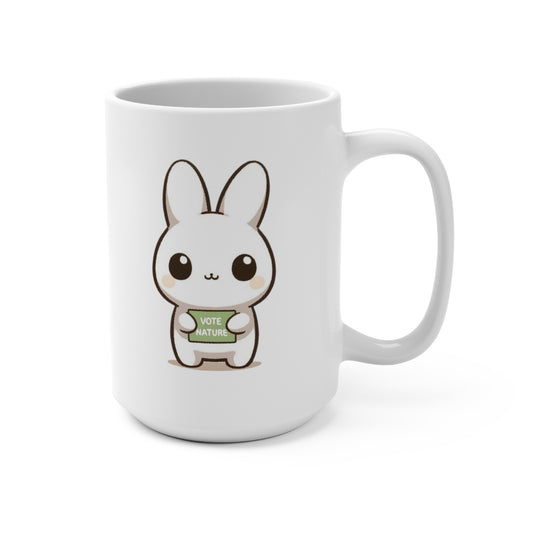 Inspirational Cute Rabbit Statement Coffee Mug (15oz): Vote Nature! Be a cute activist bunny!