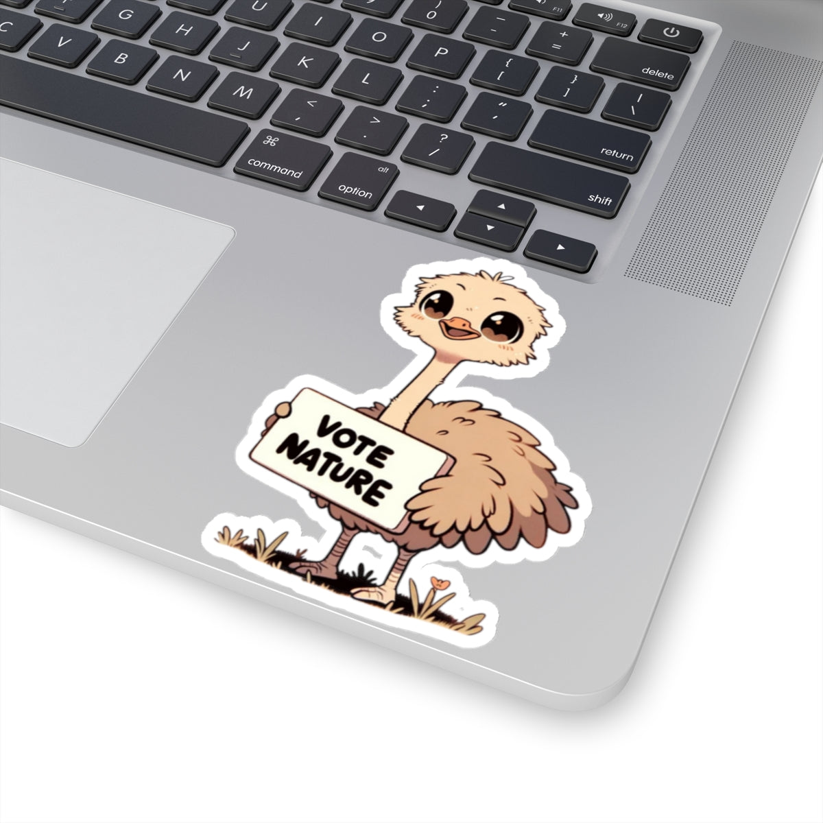 Inspirational Cute Ostrich Statement vinyl Sticker: Vote Nature! for laptop, kindle, phone, ipad, instrument case, notebook, mood board