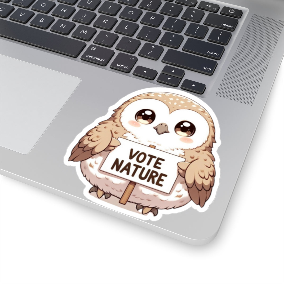Inspirational Cute Owl Statement vinyl Sticker: Vote Nature! for laptop, kindle, phone, ipad, instrument case, notebook, mood board, or wall