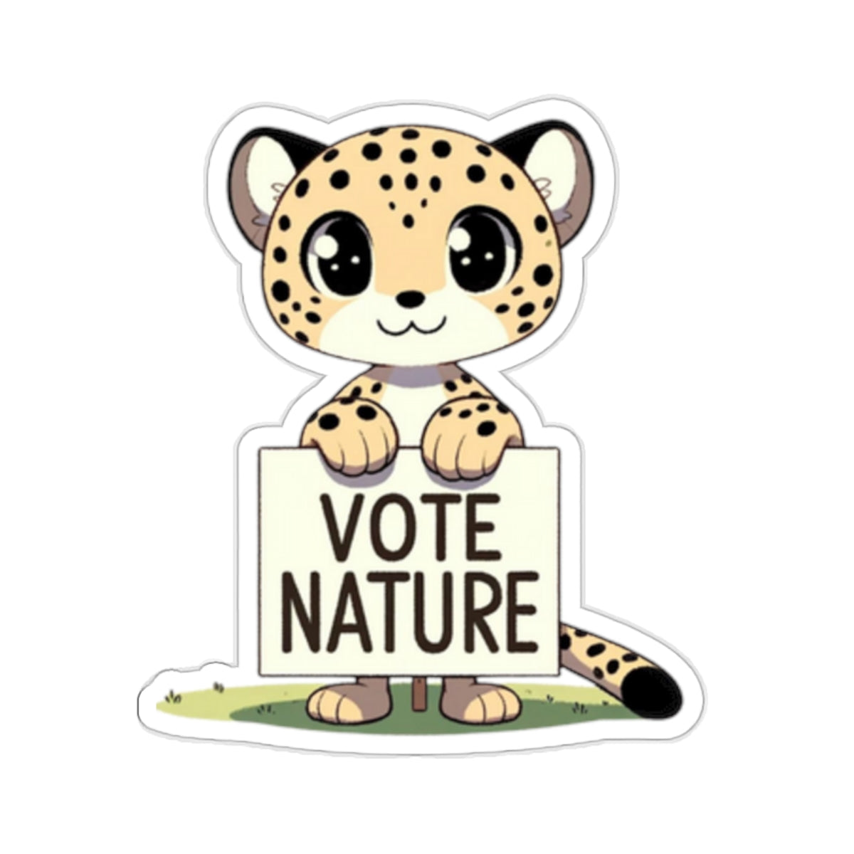 Inspirational Cute Cheetah Statement vinyl Sticker: Vote Nature! for laptop, kindle, phone, ipad, instrument case, notebook, mood board