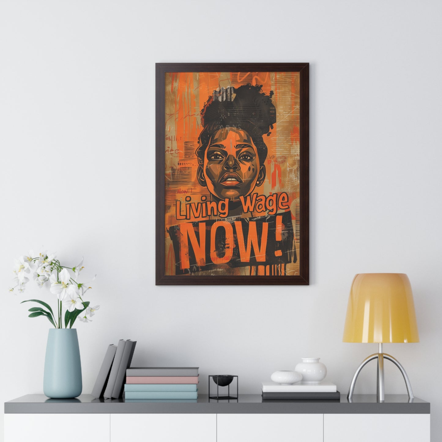 Framed Living Wage Now Matte Vertical Poster Demand Respect Bold Statement Protest Poster Worker Labor Rights!