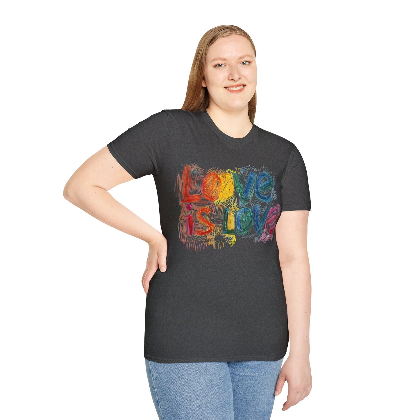 Love is Love! Bold and Inspirational Soft-Syle t-shirt |unisex| Evocative Expressionist Style Political Activism