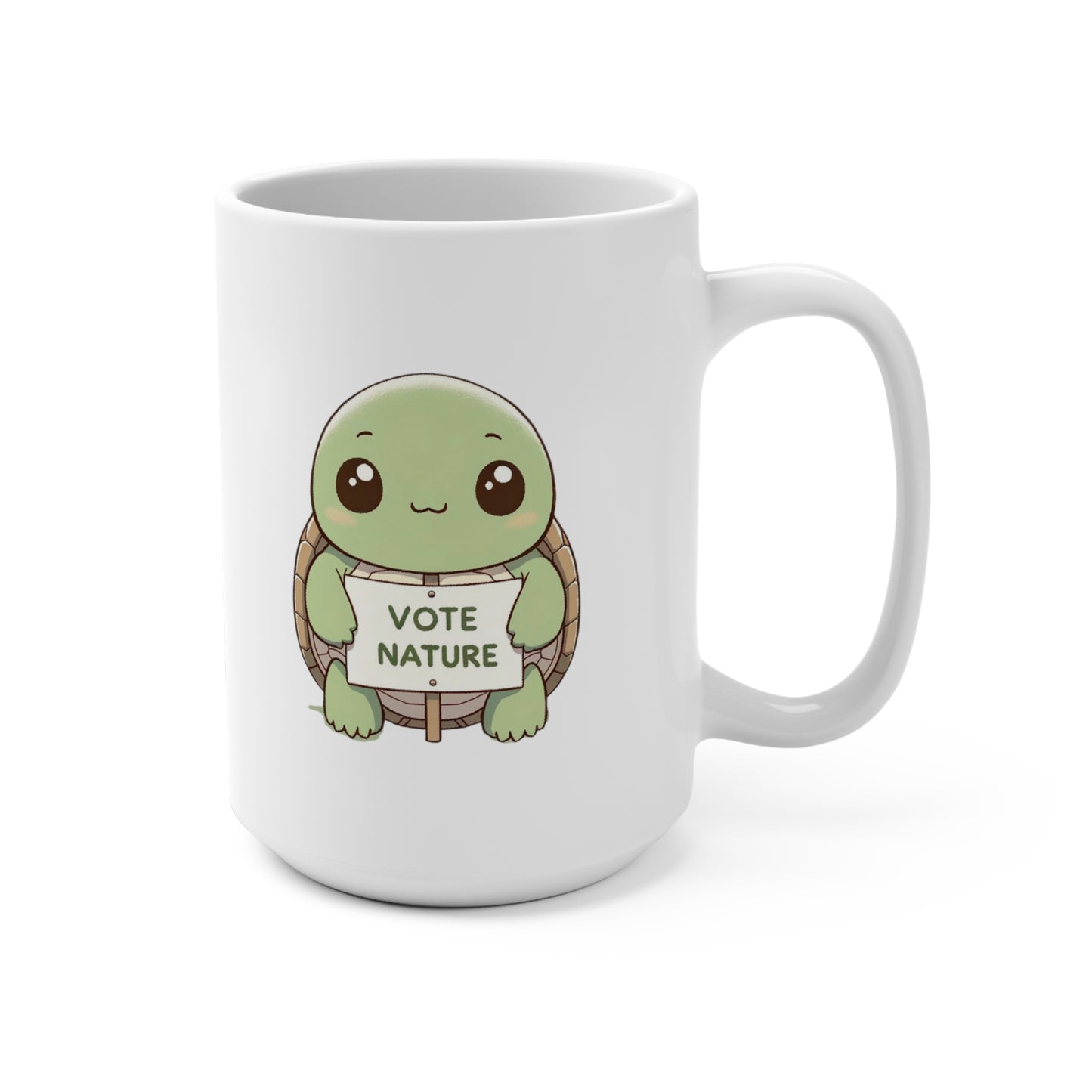Inspirational Cute Turtle Statement Coffee Mug (15oz): Vote Nature! Be a cute activist!