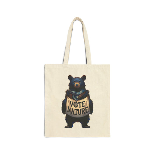 Inspirational Caring Black Bear Cotton Canvas Tote Bag: Vote Nature! & carry a laptop, kindle, phone, notebook, goodies to work/coffee shop
