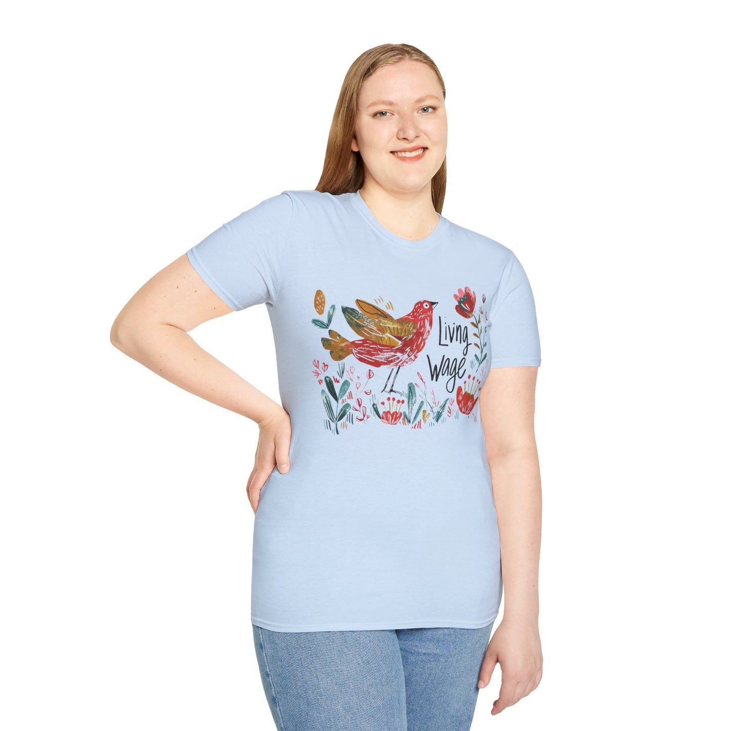 Political Shirt Demand Living Wage t-shirt Unisex Soft tshirt Cute Protest Activism Inspired by Cath Kidston Bird Flower Statement Vote Tee