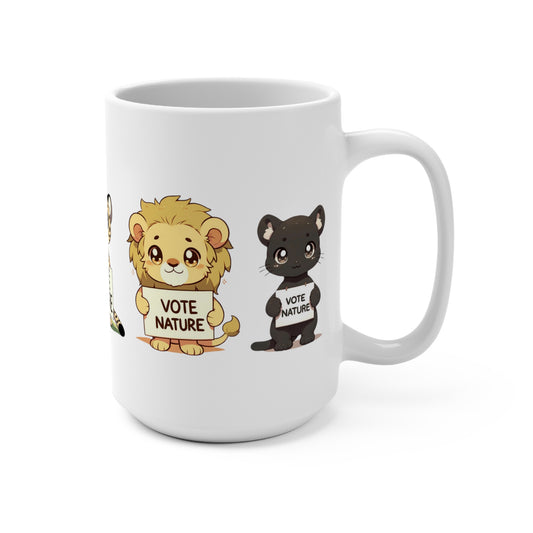 All Cute Cats! Leopard, Tiger, Cheetah, Lion, Panther Statement Coffee Mug (15oz): Vote Nature! Be a Cute activist!