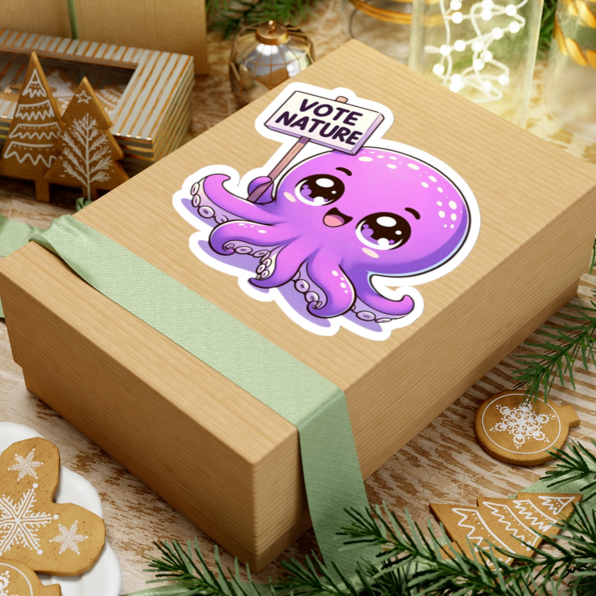 Inspirational Cute Octopus Statement vinyl Sticker: Vote Nature! for laptop, kindle, phone, ipad, instrument case, notebook, mood board