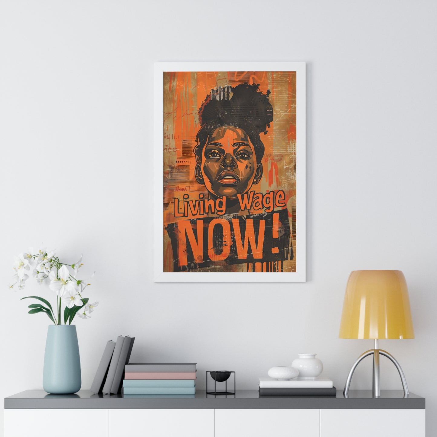 Framed Living Wage Now Matte Vertical Poster Demand Respect Bold Statement Protest Poster Worker Labor Rights!