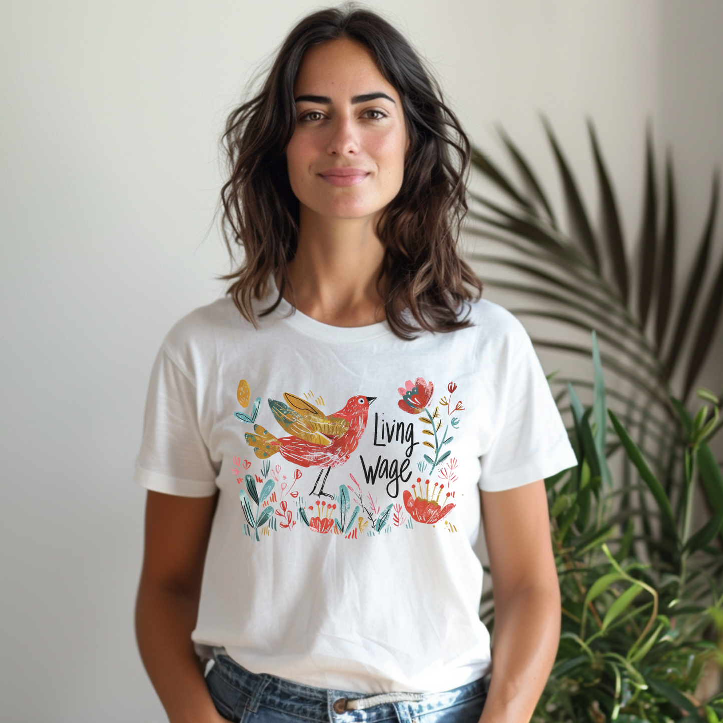 Political Shirt Demand Living Wage t-shirt Unisex Soft tshirt Cute Protest Activism Inspired by Cath Kidston Bird Flower Statement Vote Tee